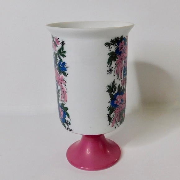 Vintage ARNART 5th Ave Birds Floral Footed Pedestal Mug Coffee Tea Pink White - Picture 3 of 9